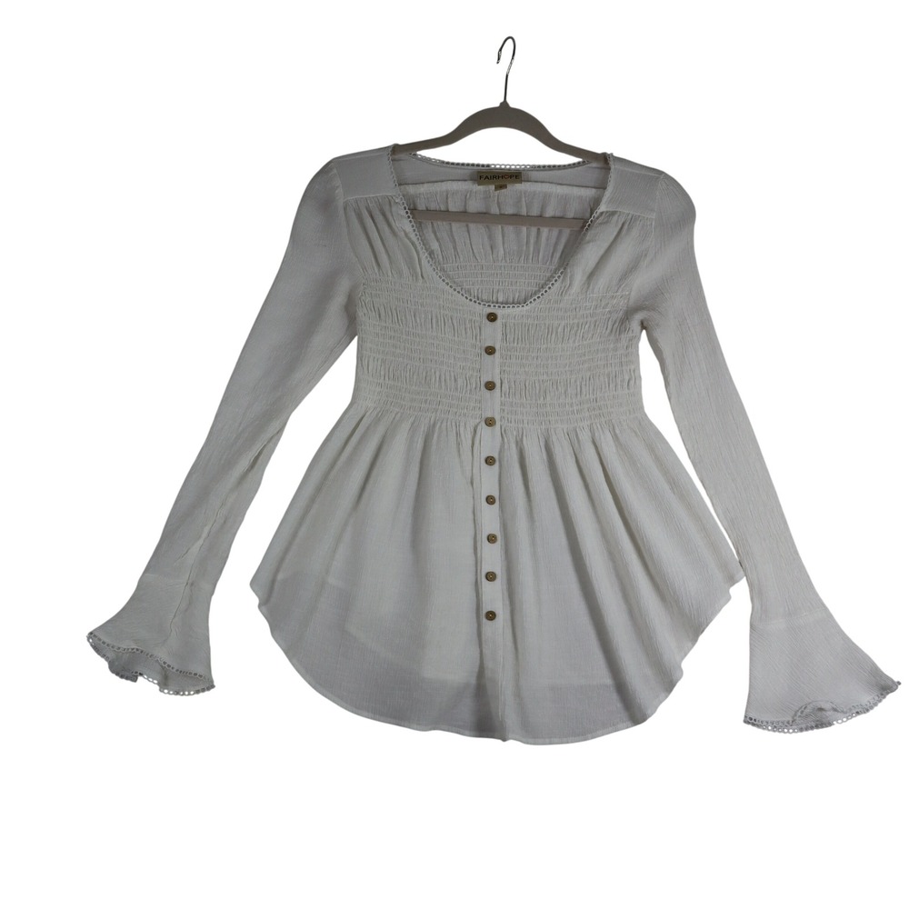 Fairhope Peplum Long Sleeve Top Women's Small White Boho Chic Romantic Whimsy